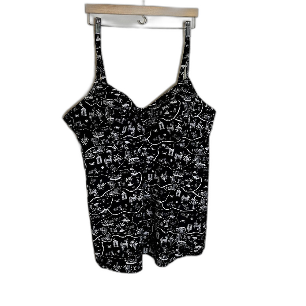 Plus Size 4X Black & White Tankini Top Swimsuit Adjustable Straps Swimwear